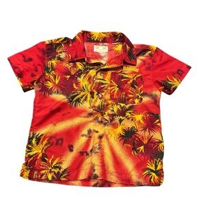 OP 72 Classic Surf Kids Hawaiian Red Yellow Aloha Tropical Shirt Size Medium